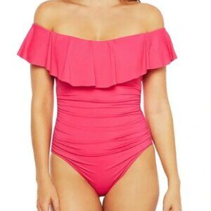 La Blanca Off The Shoulder Ruffle One Piece Stunning Swimsuit Size 14
